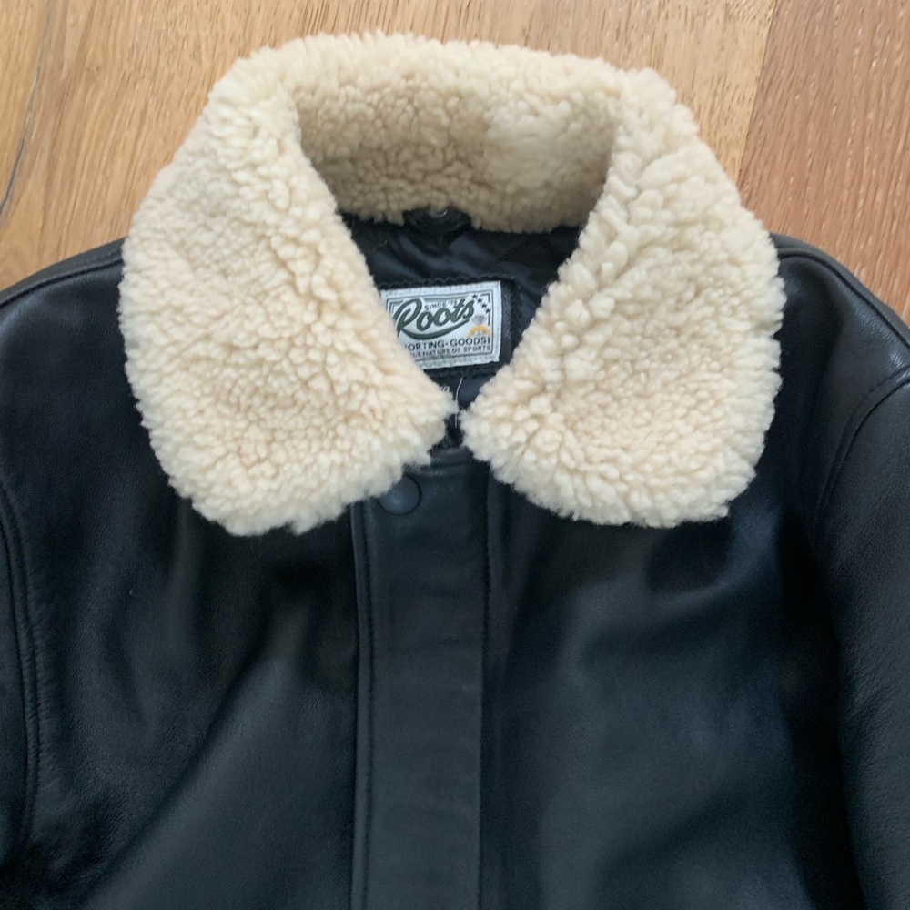 Roots Canada Leather Kids Aviator Jacket with Sherpa Collar XL - Picture 5 of 15